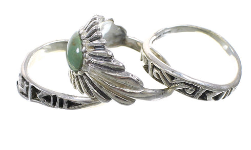 Stackable Turquoise Southwestern Sterling Silver Ring Set Size 7-1/4 AX87355